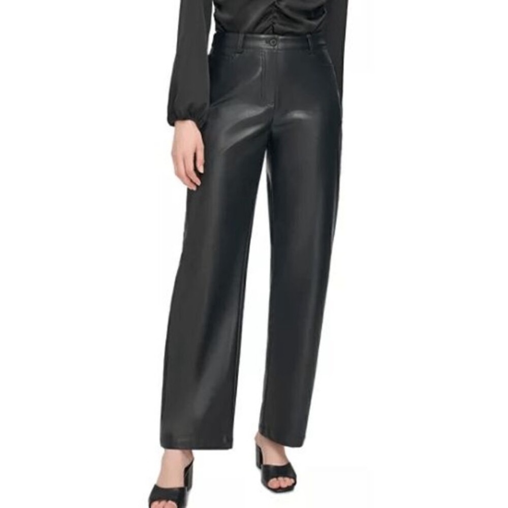 $90 Calvin Klein Faux Leather High Rise Pants 8